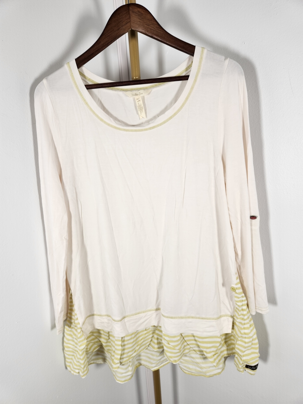 Matilda Jane Cream Long-Sleeve Top with Yellow-Striped Layered Hem